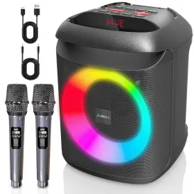 Aimax 714487537163 Karaoke Machine With Bluetooth And Two Wireless Microphones Portable Speaker