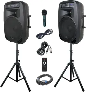 Audio 711181758429 Party 15 Portable 15-inch 2000 Watt 2-way Powered Pa Speaker System Combo Set Wi