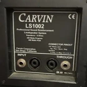 Ls1002 Carvin Pair Of Loudspeaker 200w 8 Ohms Black Wired 1/4 Inch Speakon Passive