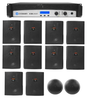 Cdi2000 Crown 25av Control 16c/tbk 2-ch 800w 70v Commercial Amplifier 10 Wall 2 Ceiling Speakers