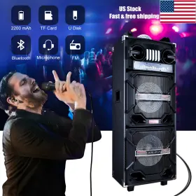 Ts-90228bl Dazone Portable Dual 10 Inch Woofer Led Vertical Bt Party Speaker High Powered Fm Aux Mic