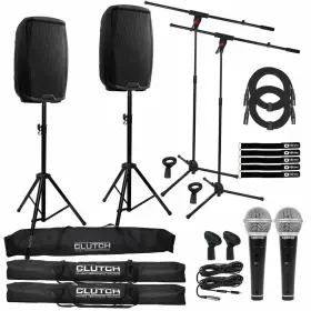 As-2110bt Gemini 679628432496 10 Inch Black Bluetooth Dj Pa Karaoke Speakers Pair W Stands And Mics