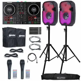 Gemini 679628435176 Party Rave Led Light 8 Inch Powered Bluetooth Speakers Pair W Partymix Dj Controller