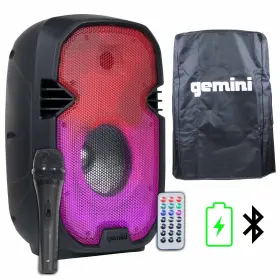 Gemini 747705008053 8 Inch Active Rechargeable Battery Powered Dj Speaker Led Lights Cover And Microphone