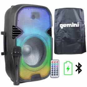 Gemini 747705008060 15 Inch Active Rechargeable Battery Powered Dj Speaker Led Lights Cover And Microphone