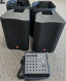 M200-bt Harbinger 656238051958 Bluetooth Capable Portable Pa System 2x10 Speakers With Bags