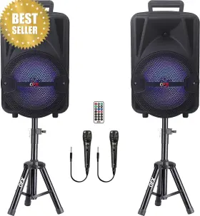 Pbx-800tws Inc 8in Tws Bluetooth Pa System 2 Speakers Mics Stands Remote