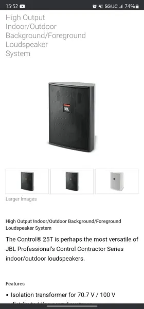 25t-sp Jbl Professional Control 25t Indoor/outdoor Loudspeaker Pair Black New In Box