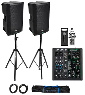 Rvss2-xlr Mackie 613826559067 2 Thump12 V4 12 Inch 1400w Powered Dj Pa Speakers Mixer Stands Microphone