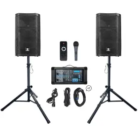 1800w Proreck 10-da Pa Powered Mixer System Combo Set 4-channel With 10ftft Speakers