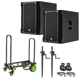 708-as Rcf 635292777691 Sub Ii 18 Inch Active Powered Dj Subwoofer Pair W Cables Poles Cart