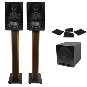 Rcdstr10b Rockville 613815671817 2 Apm8b 8 Inch Studio Monitors Active 10 Subwoofer 36 Stands Pads