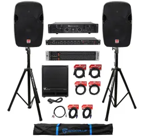 Spgn124 Rockville 613815691976 Man Cave Audio System 2 12 Inch Speakers Stands Amp Dual 31 Band Eq Subwoofer