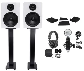 Rrs190s Rockville 613815884446 2 Dpm5w 5.25 Inch 300w Dual Active Studio Monitors Stands Headphones Mic
