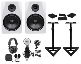 Rrs190s Rockville 613815955153 2 Dpm8w 8 Inch 600w Dual Active Studio Monitors Stands Headphones Mic
