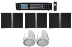Rcs180-6 Rockville 613816414963 6-zone Amp 2 Jbl White Pendant 6 Slim Black Wall Speakers 4 Restaurant/bar/cafe