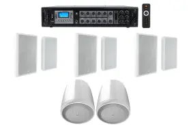 Rcs180-6 Rockville 613816414987 6-zone Amp 2 Jbl White Pendant 6 Slim Wall Speakers 4 Restaurant/bar/cafe