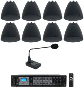 Ch-mic70 Rockville 613817096465 Commercial Amp 8 Black 5.25 Inch Pendant Speakers Paging Mic For Bar/cafe