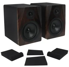 Rrs190s Rockville Apm5d Pair 5.25 Inch 250w Dark Wood Powered Studio Monitors Isolation Pads