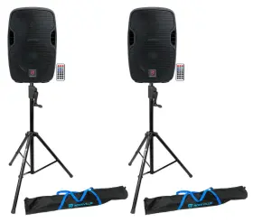 Rvcs2 Rockville Bpa10 2 10 Inch Powered 400 Watt Dj Pa Speakers Crank-up Speaker Stands