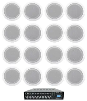 Cc65t Rockville 4-zone Multi Room Audio System With 16 6.5 Inch White Ceiling Speakers