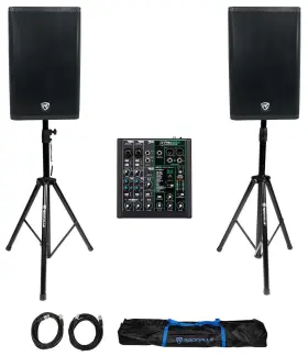Rvss2-xlr Rockville Dx15 Profx6v3 2 15 Inch 2000w Powered Active Dj Pa Speakers Mackie Mixer Stands