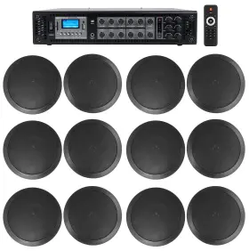 Rcs180-6 Rockville Cc65t 6-zone Amplifier 12 6.5 Inch 2-way Black Ceiling Speakers For Restaurant