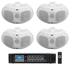 Rcs180-6 Rockville D4-70v 6-zone Amplifier 4 White Dual Inch 70v Wall Speakers For Restaurant/bar