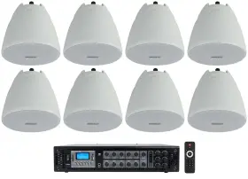 Rcs180-6 Rockville Pen-40t Commercial 70v Amp 8 White 4 Inch Pendant Speakers For Bar/cafe