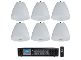 Pen-525t Rockville Rcs180-6 Commercial Amp 6 White 5.25 Inch Pendant Speakers For Restaurant