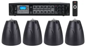 Rcs180-6 Rockville Pen-65t 6-zone Amplifier Amp 4 Black Pendant Speakers For Restaurant/bar/cafe