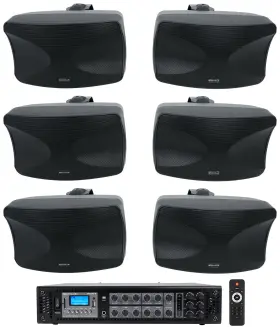 Rcs180-6 Rockville Wet-44 6 Pro Dual 4 Inch 4-way Swivel 70v Commercial Speakers In Black Amp