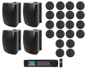 Rcs180-6 Rockville Wet-5b Ccl5t 4 Black 5.25 Inch Wall 20 5 Ceiling Speakers 70v Amplifier For Restaurant/hotel