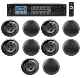 Rcs350-6 Rockville 16c/t-bk Jbl Restaurant/bar/cafe Package With 6-zone Amplifier 10 Black Ceiling Speakers