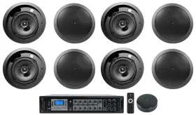 Rcs350-6 Rockville 16c/t-bk Wiim Jbl Restaurant/bar/cafe Kit With 6-zone Amplifier Wifi Receiver 8 Ceiling Speakers
