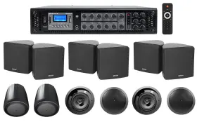 Rcs350-6 Rockville 3 70v Control 6-zone Amp 6 3.5 Inch Black Cube 2 Jbl Pendant Ceiling Speakers For Restaurant/bar