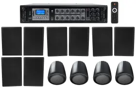 Rcs350-6 Rockville 4 70b Control 6-zone Amplifier Jbl Pendant 8 Slim Black Wall Speakers Restaurant/bar/cafe