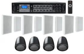 Rcs350-6 Rockville 4 70w Control 6-zone Amplifier Jbl Pendant 8 Slim White Wall Speakers Restaurant/bar/cafe