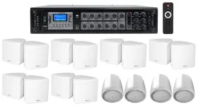 Rcs350-6 Rockville 6 6-zone Amp 12 3.5 Inch White Cube 4 Jbl Pendant Speakers For Restaurant/bar/cafe