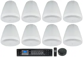Rcs350-6 Rockville C64p/t-wh Wiim 8 Jbl Control 64p/t 4 Inch Commercial 70v Hanging Pendant Speakers Amp Wifi Receiver