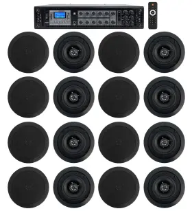 Rcs350-6 Rockville Cc525t 6-zone 70v Amplifier 16 5.25 Inch Black 2way Restaurant Ceiling Speakers