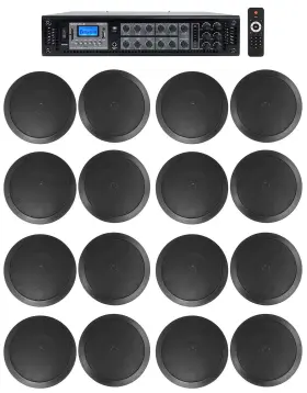 Rcs350-6 Rockville Cc65t Commercial Receiver 16 6.5 Inch 2way Black Ceiling Speakers 4 Hotel/office