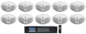 Rcs350-6 Rockville D4-70v 6-zone Amplifier 10 White Dual 4 Inch 70v Wall Speakers For Restaurant/bar