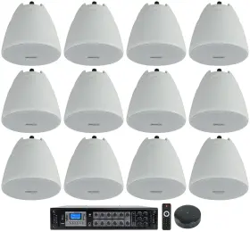 Rcs350-6 Rockville Pen-40t Commercial 70v Amp Wifi Receiver 12 4 Inch Pendant Speakers