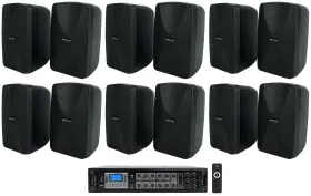 Rcs350-6 Rockville Wet-40b 70v Commercial/restaurant Amplifier With Bluetooth 12 Black 4 Inch Speakers