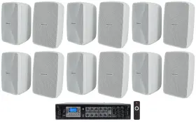Rcs350-6 Rockville Wet-40w 70v Commercial/restaurant Amplifier/bluetooth Receiver 12 4 Inch Speakers