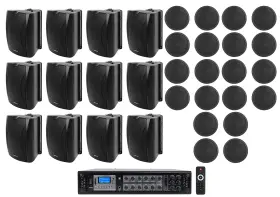 Rcs350-6 Rockville Wet-5b Ccl5t 12 Black 5.25 Inch Wall 20 5 Ceiling Speakers 70v Amp For Restaurant/office/hotel
