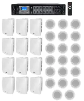 Rcs350-6 Rockville Wet-5w Ccl5t 12 5.25 Inch White Wall 20 5 Ceiling Speakers Commercial Amp 4 Restaurant/office