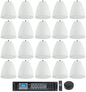 Rcs650-6 Rockville Pen-65t 6-zone Commercial Amp Wifi Receivers 20 Pendant Speakers