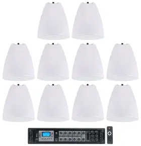 Rcs650-6 Rockville Pen-80t 10 White 8 Inch 70v 40w Hanging Pendant Speakers Commercial Amp